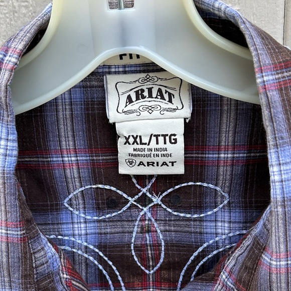 ARIAT Western Rodeo Plaid Embellished Snap Button Dowh Shirt. Size XXL - Picture 4 of 6